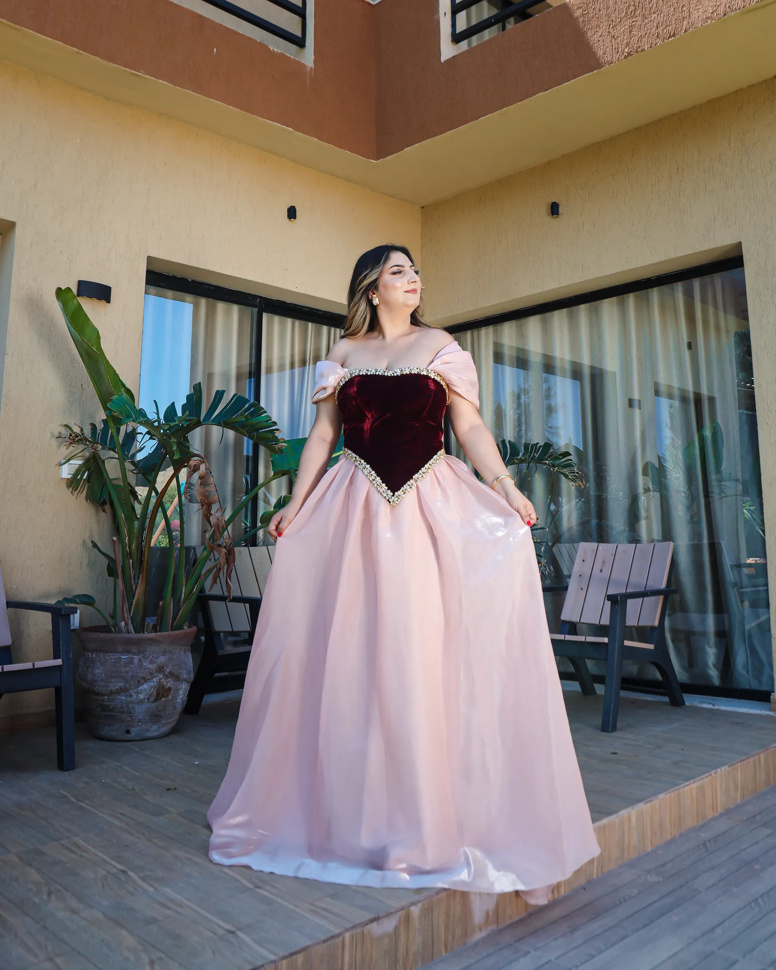 Caftan Velours Bordeaux